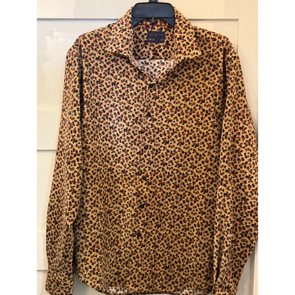 Day & Age Mini Floral Micro Corduroy Button Up Shirt Womens Large 70s Look